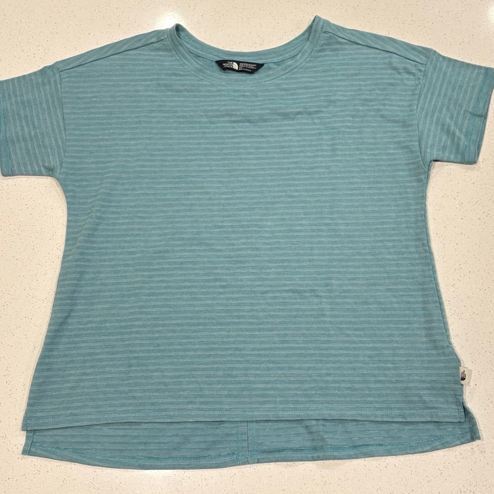 The North Face Light Blue Striped Short Sleeve Tee